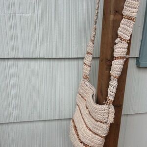 Free People Handcrafted Cream and Tan Crochet Shoulder Bag